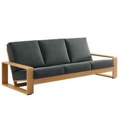 Lirienne Charcoal/Natural Outdoor Patio Aluminum Faux Wood Sofa - Ornate Home
