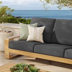 Lirienne Charcoal/Natural Outdoor Patio Aluminum Faux Wood Sofa - Ornate Home