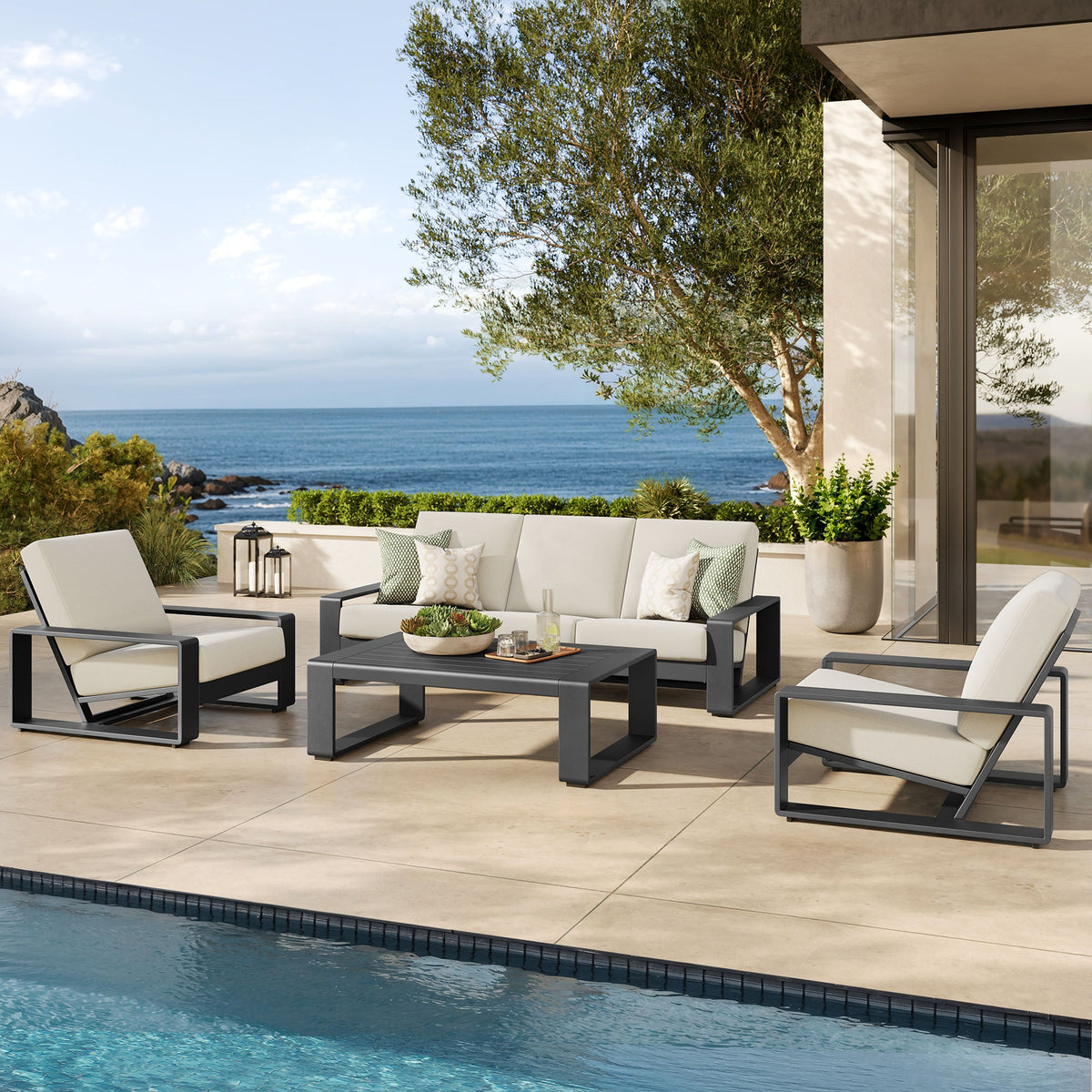 Lirienne Cream 4-Piece Outdoor Patio Aluminum Furniture Set - Ornate Home