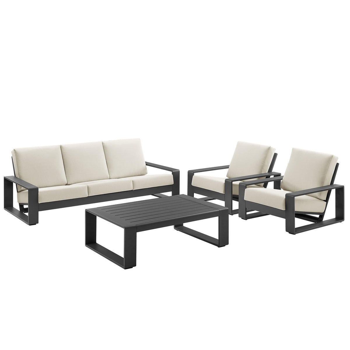 Lirienne Cream 4-Piece Outdoor Patio Aluminum Furniture Set - Ornate Home