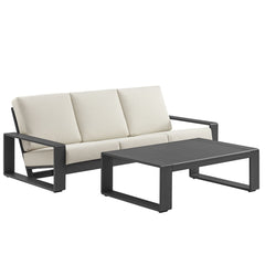 Lirienne Cream/Gray 2-Piece Outdoor Patio Aluminum Furniture Set - Ornate Home