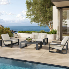 Lirienne Cream/Gray 4-Piece Outdoor Patio Aluminum Furniture Set - Ornate Home