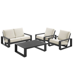 Lirienne Cream/Gray 4-Piece Outdoor Patio Aluminum Furniture Set - Ornate Home