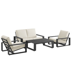 Lirienne Cream/Gray 4-Piece Outdoor Patio Aluminum Furniture Set - Ornate Home