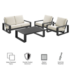 Lirienne Cream/Gray 4-Piece Outdoor Patio Aluminum Furniture Set - Ornate Home