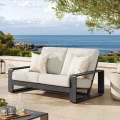 Lirienne Cream/Gray Outdoor Patio Aluminum Loveseat - Ornate Home
