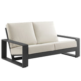 Lirienne Cream/Gray Outdoor Patio Aluminum Loveseat - Ornate Home