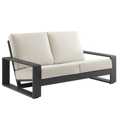Lirienne Cream/Gray Outdoor Patio Aluminum Loveseat - Ornate Home