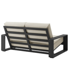Lirienne Cream/Gray Outdoor Patio Aluminum Loveseat - Ornate Home