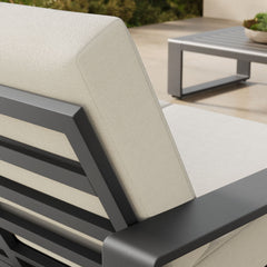 Lirienne Cream/Gray Outdoor Patio Aluminum Loveseat - Ornate Home