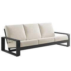 Lirienne Cream/Gray Outdoor Patio Aluminum Sofa - Ornate Home
