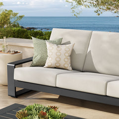 Lirienne Cream/Gray Outdoor Patio Aluminum Sofa - Ornate Home