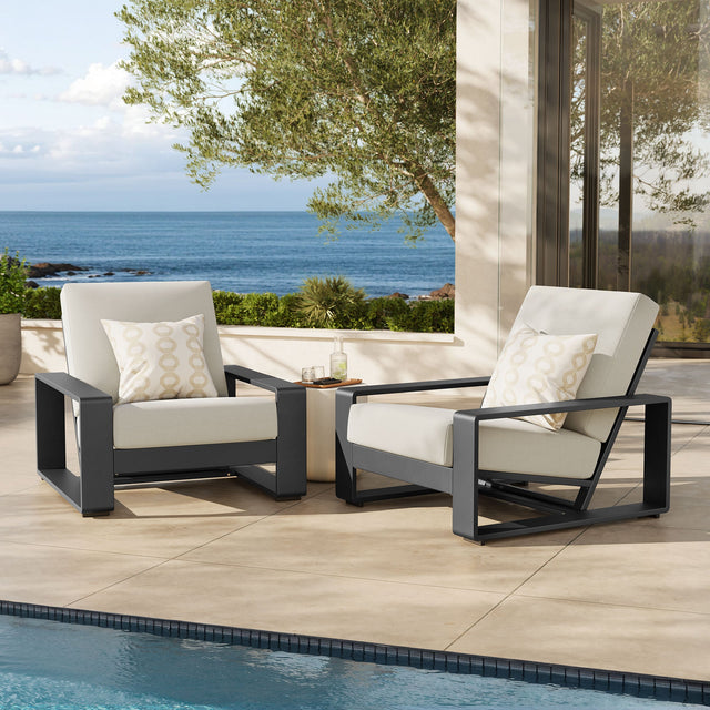 Lirienne Cream Outdoor Patio Aluminum Faux Wood Armchairs (Set of 2) - Ornate Home
