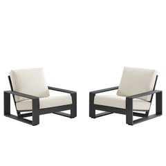 Lirienne Cream Outdoor Patio Aluminum Faux Wood Armchairs (Set of 2) - Ornate Home