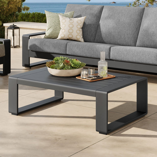 Lirienne Gray Outdoor Patio Aluminum Coffee Table - Ornate Home