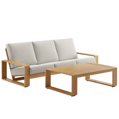 Lirienne Ivory/Natural 2-Piece Outdoor Patio Aluminum Faux Wood Furniture Set - Ornate Home