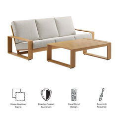 Lirienne Ivory/Natural 2-Piece Outdoor Patio Aluminum Faux Wood Furniture Set - Ornate Home
