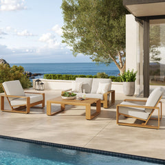 Lirienne Ivory/Natural 4-Piece Outdoor Patio Aluminum Faux Wood Furniture Set - 74x98.5" - Ornate Home