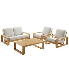 Lirienne Ivory/Natural 4-Piece Outdoor Patio Aluminum Faux Wood Furniture Set - 74x98.5" - Ornate Home