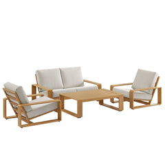 Lirienne Ivory/Natural 4-Piece Outdoor Patio Aluminum Faux Wood Furniture Set - 74x98.5" - Ornate Home
