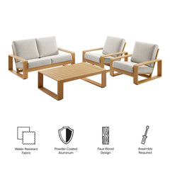 Lirienne Ivory/Natural 4-Piece Outdoor Patio Aluminum Faux Wood Furniture Set - 74x98.5" - Ornate Home