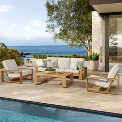 Lirienne Ivory/Natural 4-Piece Outdoor Patio Aluminum Faux Wood Furniture Set - 79.5x123.5" - Ornate Home