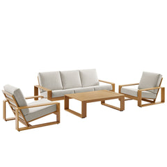 Lirienne Ivory/Natural 4-Piece Outdoor Patio Aluminum Faux Wood Furniture Set - 79.5x123.5" - Ornate Home