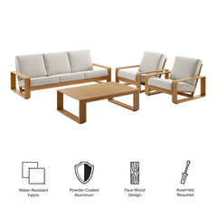 Lirienne Ivory/Natural 4-Piece Outdoor Patio Aluminum Faux Wood Furniture Set - 79.5x123.5" - Ornate Home