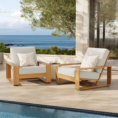 Lirienne Ivory/Natural Outdoor Patio Aluminum Faux Wood Armchairs (Set of 2) - Ornate Home