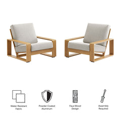 Lirienne Ivory/Natural Outdoor Patio Aluminum Faux Wood Armchairs (Set of 2) - Ornate Home