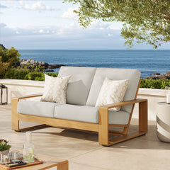 Lirienne Ivory/Natural Outdoor Patio Aluminum Faux Wood Loveseat - Ornate Home