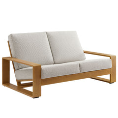 Lirienne Ivory/Natural Outdoor Patio Aluminum Faux Wood Loveseat - Ornate Home