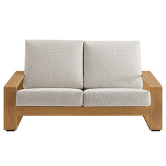 Lirienne Ivory/Natural Outdoor Patio Aluminum Faux Wood Loveseat - Ornate Home