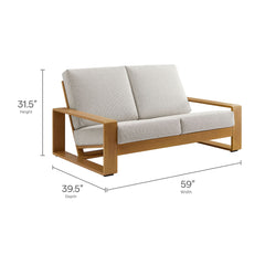 Lirienne Ivory/Natural Outdoor Patio Aluminum Faux Wood Loveseat - Ornate Home