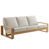 Lirienne Ivory/Natural Outdoor Patio Aluminum Faux Wood Sofa - Ornate Home