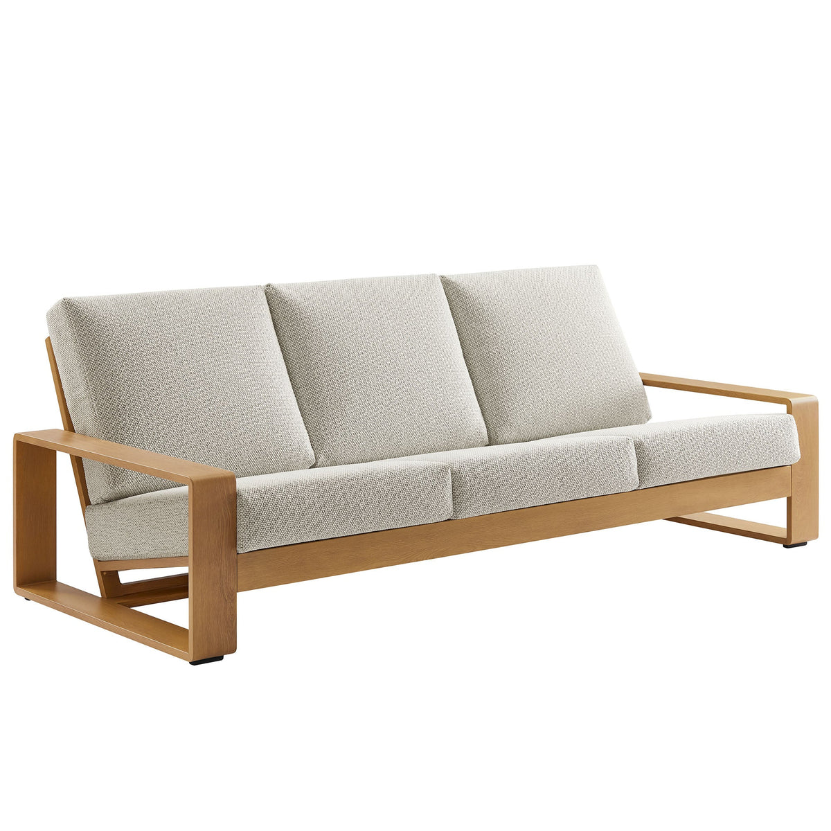 Lirienne Ivory/Natural Outdoor Patio Aluminum Faux Wood Sofa - Ornate Home