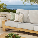 Lirienne Ivory/Natural Outdoor Patio Aluminum Faux Wood Sofa - Ornate Home