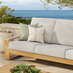 Lirienne Ivory/Natural Outdoor Patio Aluminum Faux Wood Sofa - Ornate Home