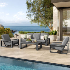 Lirienne Light Gray 4-Piece Outdoor Patio Aluminum Furniture Set - 74.5x123.5" - Ornate Home