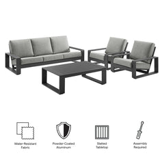 Lirienne Light Gray 4-Piece Outdoor Patio Aluminum Furniture Set - 74.5x123.5" - Ornate Home