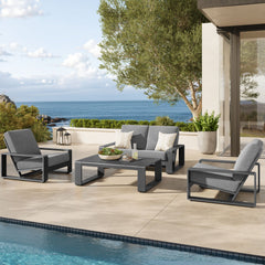 Lirienne Light Gray 4-Piece Outdoor Patio Aluminum Furniture Set - 74x98.5" - Ornate Home