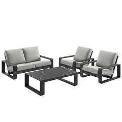 Lirienne Light Gray 4-Piece Outdoor Patio Aluminum Furniture Set - 74x98.5" - Ornate Home