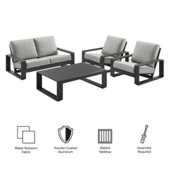 Lirienne Light Gray 4-Piece Outdoor Patio Aluminum Furniture Set - 74x98.5" - Ornate Home
