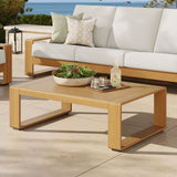 Lirienne Natural Outdoor Patio Aluminum Faux Wood Coffee Table - Ornate Home