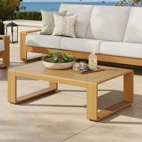 Lirienne Natural Outdoor Patio Aluminum Faux Wood Coffee Table - Ornate Home