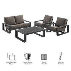 Lirienne Smoke 4-Piece Outdoor Patio Aluminum Furniture Set - 74x98.5" - Ornate Home
