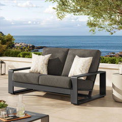 Lirienne Smoke/Gray Outdoor Patio Aluminum Loveseat - Ornate Home