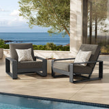 Lirienne Smoke Outdoor Patio Aluminum Faux Wood Armchairs (Set of 2) - Ornate Home
