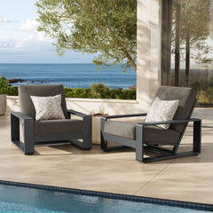 Lirienne Smoke Outdoor Patio Aluminum Faux Wood Armchairs (Set of 2) - Ornate Home
