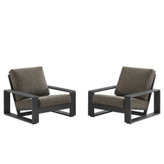 Lirienne Smoke Outdoor Patio Aluminum Faux Wood Armchairs (Set of 2) - Ornate Home